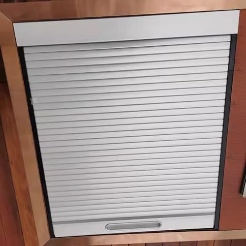 Customizable Roll Up Tambour Cabinet Door Kit - Waterproof ABS Sliding Door for Kitchen, Closet, Campervan - Easy Install Flexible Pull Down Gate with Track Hardware (66x61cm)