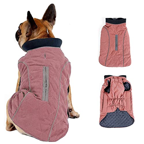 Dog Coat with Reflective strim, Winter Dog Jacket Water Resistant underbelly Warm Puppy Suit with Harness Hole - Suitable for French Bulldog, shitzu, Jack Russell Terrier - Small - Pink