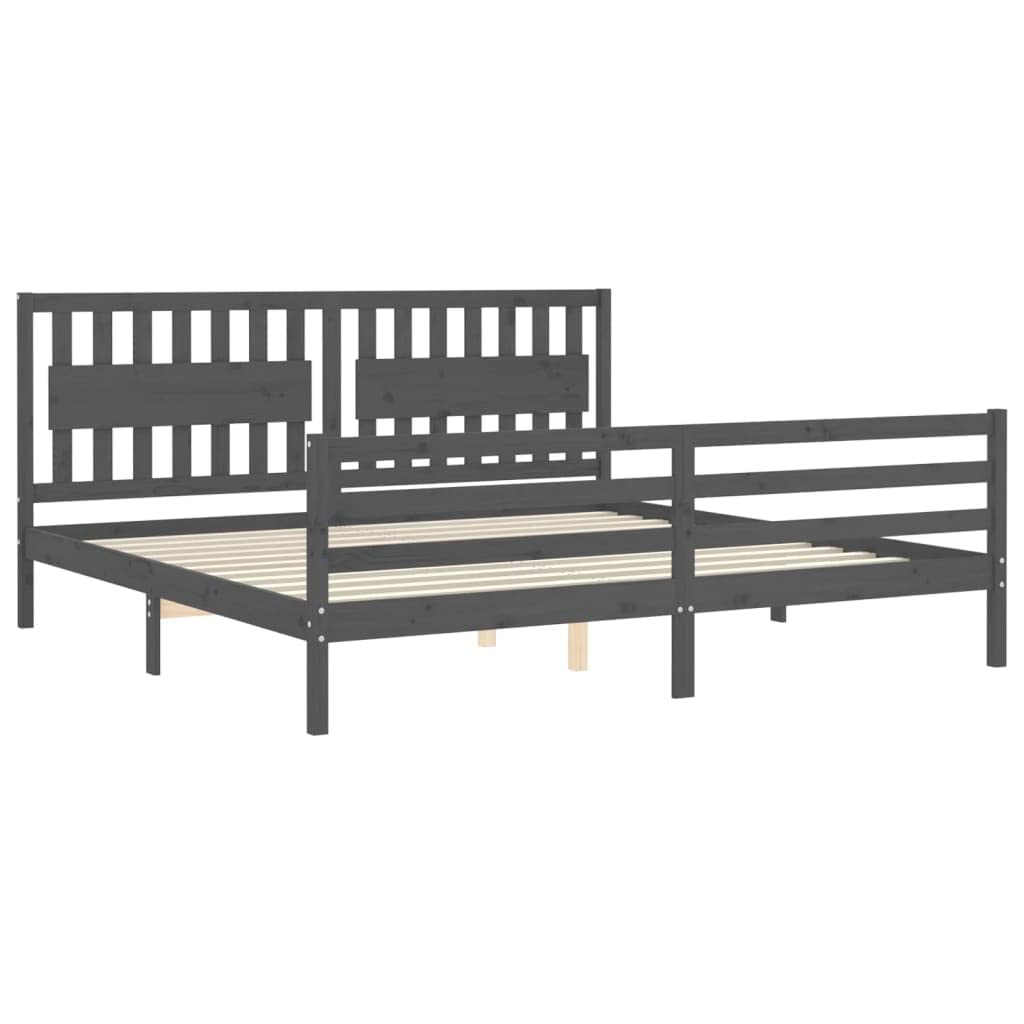 BaraSh Cadre de lit avec tête de lit Gris 200x200 cm Bois Massif,Lit À Cadre,Lit 2 Personnes avec Sommier,Lit Fer Forgé