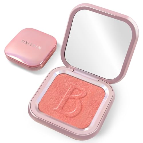 Fixleren Rubor de melocotón, colorete en polvo para modelado individual de larga duración, fácil de mezclar y construir, mejillas luminosas. (Peach-1)