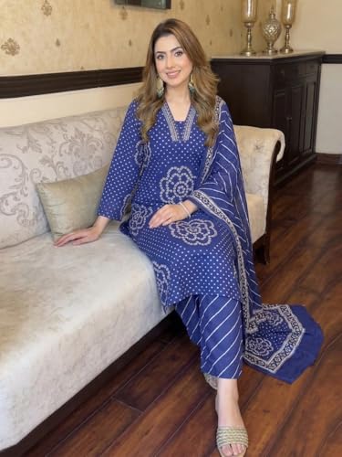 Image of ANNI Designer Women's Rayon Viscose Printed Anarkali Kurta with Palazzo and Dupatta | Stylish Ethnic Wear Set for Women | Festive, Wedding Kurti Set