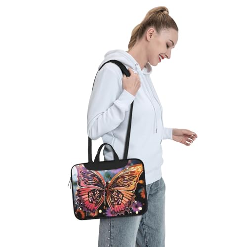Bolso para laptop con diseño mariposa y flores negro miniatura 7