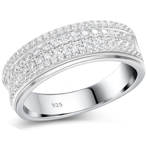 Womens Moissanite Wedding Band 925 Sterling Silver 2ct 88 Round Cut 4 Rows of D Color VVS1 Clarity Promise Engagement Ring Gift for Her Size 5-10