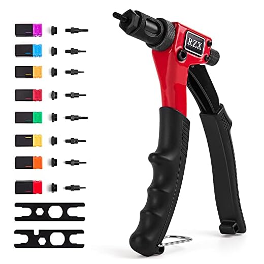 RZX 8” Rivet NUT Gun M3 M4 M5,m6,1/4-20m10-24, 8-32, 6-32,8-Piece mandrels Hand Riveter Rivet Gun, Riveting Tools with Nut Setting System