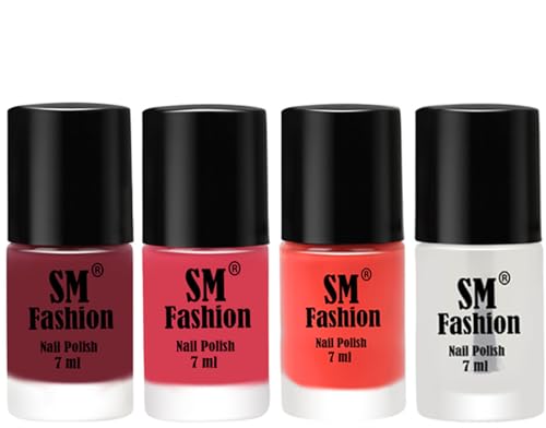 Image of Nail Polish Combo Set (Pack of 4) Quick Dry Gel Finish Nail Paint | Lip,Rose,Coral,Top Coat | 7 ml Each