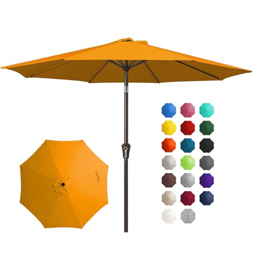 JEAREY 10FT Outdoor Patio Umbrella Outdoor Table Umbrella with Push Button Tilt and Crank, Market Umbrella 8 Sturdy Ribs UV Protection Waterproof for Pool, Garden (Light Orange)