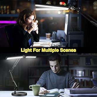 2-in-1 LED Double Head Desk Lamps for Home Office,24W Brightest Workbench Light,Eye-care Architect Desk Lamp with Clamp Base,3 Colors 10 Dimming Swing Arm Computer Desktop Light for Reading/Study