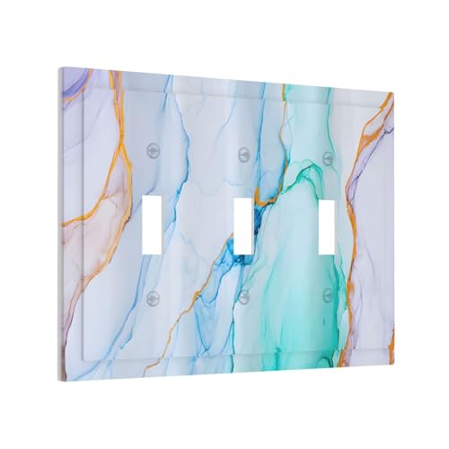 Decorative Light Switch Plate Covers Modern Ink Blue Green Marble Texure 3 Gang Light Switch Cover Plate Triple Toggle Wall Plate Switch Plate Cover for Kitchen Bathroom Home Decor