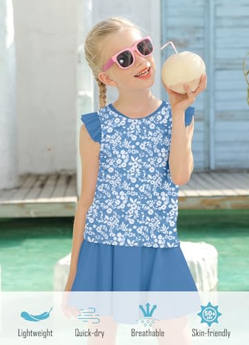 Image of Girls Swimsuit 2 Piece Ruffle Bathing Suit UPF 50+ Tankini Swimsuit Skirt with Lining Size 3-10