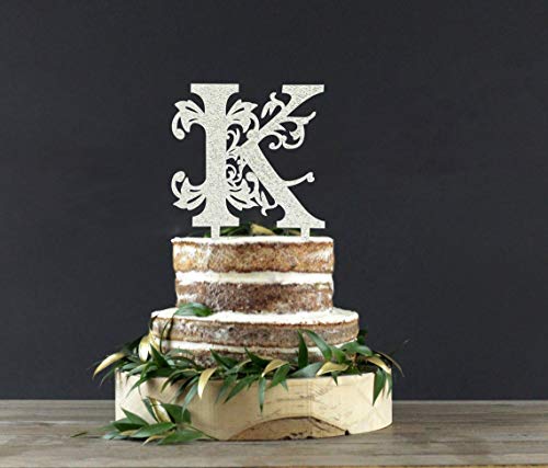 Jimhamhug Letter K Cake Topper, Silver Acrylic Letter K Cake Topper For Wedding/Bridal Shower/Engagement/Birthday Party Decorations #TOP4