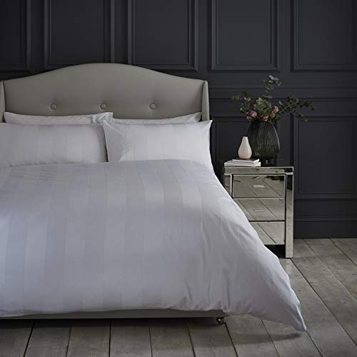 Silentnight Sateen Stripe Duvet Set – 100% Cotton Hotel Quality Luxury Bedding Set with Quilt Duvet Cover and Matching Pillowcases Soft Breathable and for All Seasons – Double – White