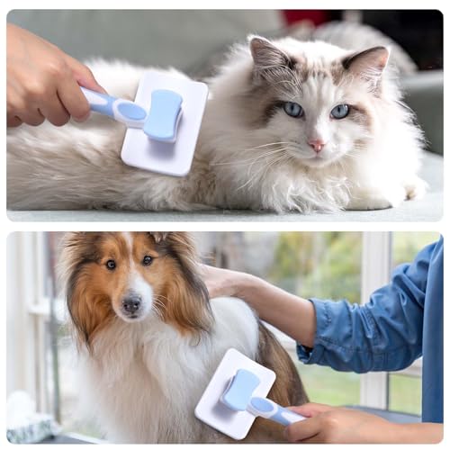 Vinabo Cat Brush,Dog Brush Cat Grooming Comb,Self Cleaning Pet Slicker Brushes,for Short Haired Cats, Small Dog Grooming Brush Safe and Smooth,Cat Massage Clean Tangled(Blue) - Image 3