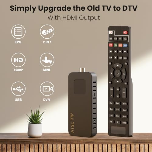 Image of DCOLOR Digital TV Converter Box - Mini ATSC Stick Hidden Behind TV, Supports HDMI Connection, DVR,1080P[Included Adapter]
