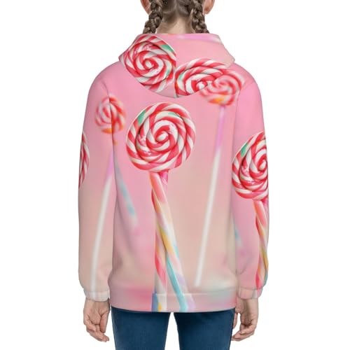 Colorful lollipop Print Girls Athletic Zip Up Hoodies,Sweatshirts with Pockets Long Sleeve Hooded Jackets, for 7-18 Y4