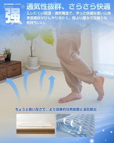 Colorsroom 冷感ラグ 夏用ラグマット カーペット 190×190cm 約2畳 【床冷房】 霜降り 洗える ウレタン7mm ひんやり ラグ ラグマット 夏用 滑り止め付 光触媒抗菌防臭 防ダニ 吸湿性 通気性 速乾性 ベージュ [4]
