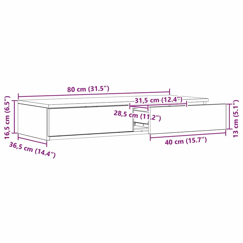 vidaXL Cassetti per Letto Rovere Artigianale 80 x 36,5 x 16,5 cm, Mobili per la Camera minimalisti, unità Elegante, Soluzione spaziosa, Scatola in Legno Resistente, Design salvaspazio