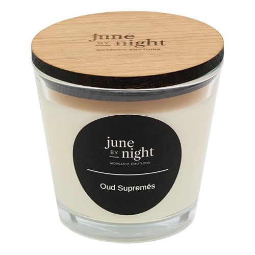 juneBYnight Duftkerze im Glas | natürliche Kerze mit hochwertigen ätherischen Ölen aus Zedernholz, Vanille & Zimt | Duftkerzen im Glas mit Holzdeckel