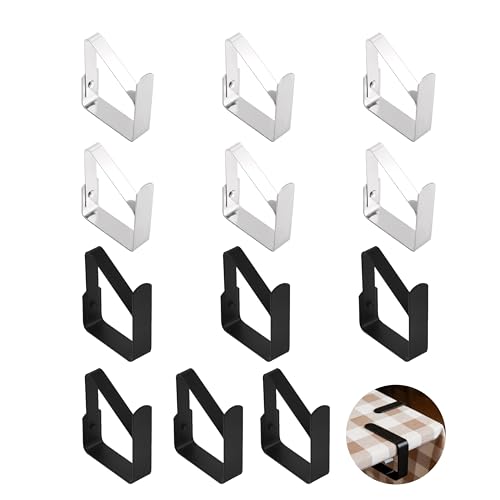 12 Pièces Pinces à Nappe en Acier Inoxydable, 5*4cm Pince Nappe Clips Anti-Glissant Noir Argent, Attache Nappes de Table pour Jardin Pique Nique Mariage Fête...