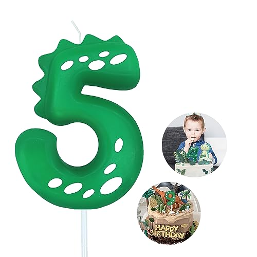 Number Birthday Candles(5 Candle Green) Dinosaur Shape Number Happy Birthday Cake Candles for Dinosaur Birthday Party Decoration Reunions Theme Party