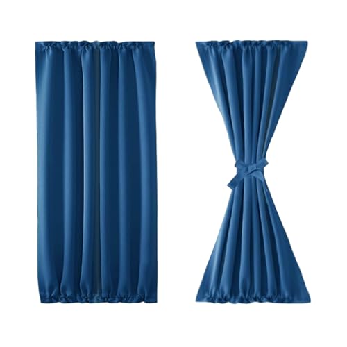 Image of DWCN French Door Curtains - Rod Pocket Thermal Blackout Curtain for Window /Patio Doors /Doorways /Classroom /Kitchen for Privacy, 25W by 40L Inches, 1 Panel with Tieback, Classic Blue