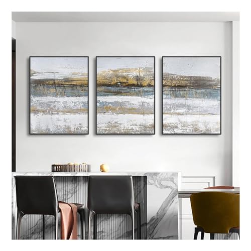 Affiches café décor à la maison triptyque abstrait gris et or 75x100cm