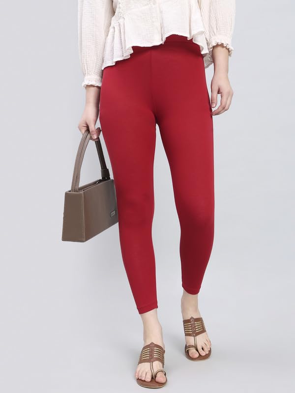 Image of GO COLORS Soft Cotton Stretch Cropped Leggings for Women | Breathable, Mid Rise