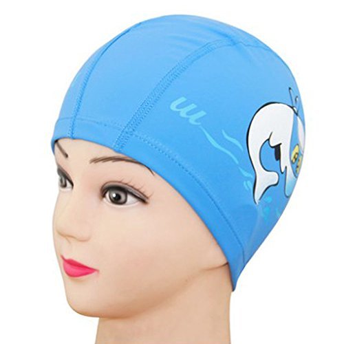 Buweiser - Gorro de natación unisex para niños, transpirable, impermeable, para el cuidado del cabello, protección de los oídos, capuchón de natación de poliéster, dibujos animados de delfines