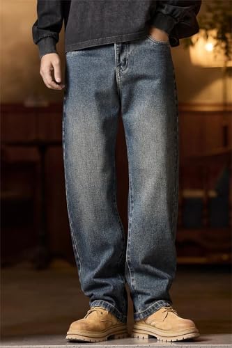 Men's Denim Pants, Elastic Waist, Relaxed Fit, Blue, Zipper & Button, Comfortable Jeans2