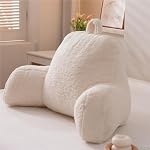NTBED Sherpa Reading Pillow for Backrest with Arms, Large Adult Bed Rest Pillow Back Support for Sitting Up in Bed Chair Pillow (White)