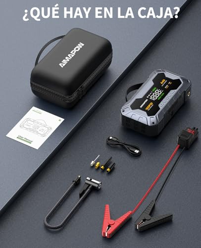 Miniatura 7 de Aimapow Arrancador De Coches 8000a Con Compresor, 160psi Inflador De Neumáticos, Jump Starter 12v, Arrancador De Baterias De Coche Todo Gasolina O 12l Diésel , Pantalla Lcd, Luz De Emergencia