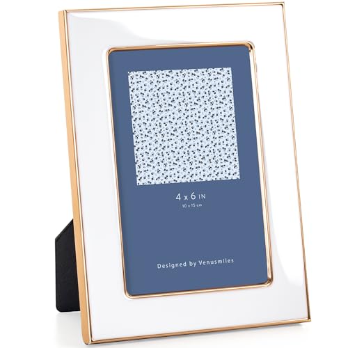 Venusmiles 4x6 Enamel Picture Frame, Gold Metal Edge with Easel,