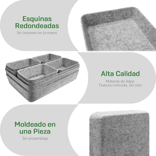Miniatura 3 de Captainfive 8 Piezas Organizador De Cajones, Cajas Apilables De Fieltro, Sistema De Orden Para Escritorio, Tocador, Mesita, Armario Gris Claro
