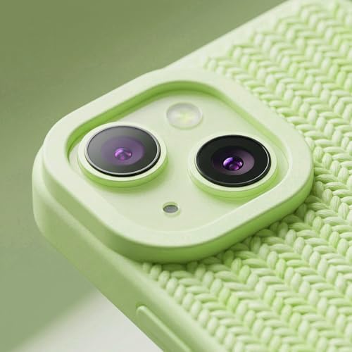Image of amazon basics Luxury 3D Knitted Texture Soft Silicone Back Cover for iPhone 14 | Slim Fit Shockproof Case with Camera Protection & Non-Slip Grip - Green