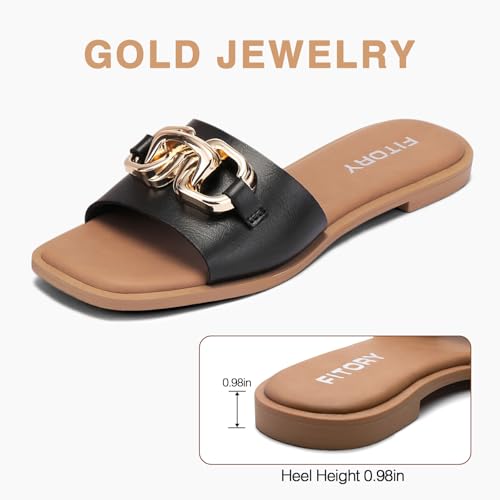 Image of FITORY Women's Flat Sandals Fashion Slides With Soft Leather Slippers for Summer Size 6-11