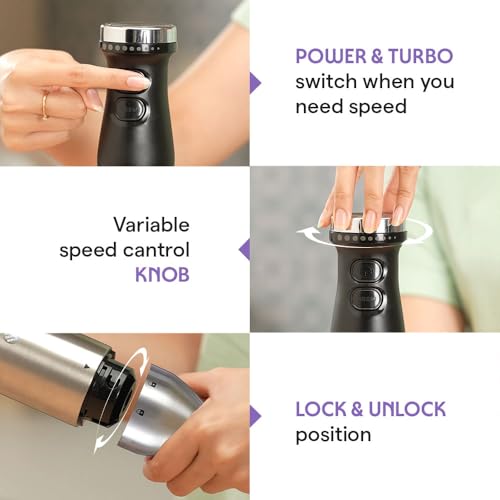 Image of Borosil SmartBlend Hand Blender with Chopper | 750 ml Beaker & 500 ml Chopper | BIS Approved Made in India | Variable Speed Control | SS 301 Blade & Detachable Blending Rod | 2 Years Warranty