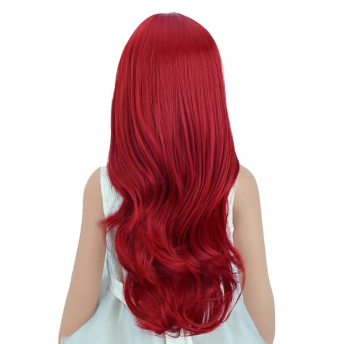 Image of Red Wig Long Red Middle Part Wig Long Wavy Curly Wigs Heat Resistant Synthetic Wigs for Daily Party Use