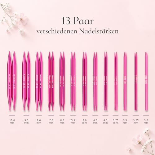 RUIDI Aluminium Rundstricknadeln Set 13 Paar (2,75-10 mm) Fuchsia – Bild 3