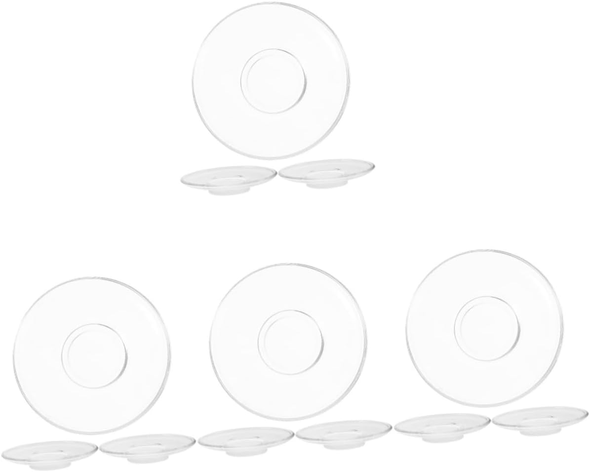 PRETYZOOM 12pcs Glass Teacup Saucers Transparent Snack Serving Plates for Tea and Appetizers Lightweight and Glass for Home Bar and Restaurant Use