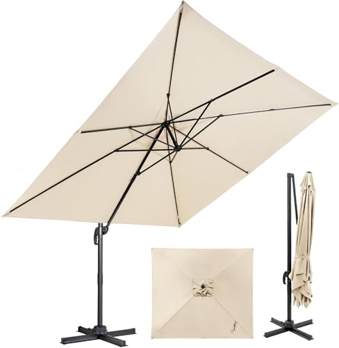 RELAX4LIFE Sonnenschirm Ø300cm, Ampelschirm mit Einstellbarem Winkel & Kurbelvorrichtung, Gartenschirm mit Kreuzbasis, Marktschirm UV-Schutz & Wasserabweisend, für Balkon Garten Café (Beige)
