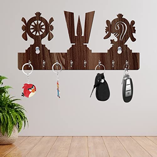 Image of Yami MDF Wood God Tirupati Balaji Tika Shape Key Holder (8 Hooks, Brown)