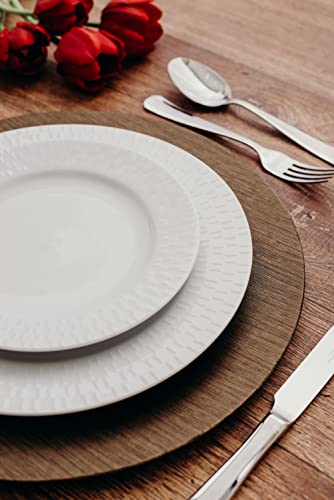 Estojo com 6 pratos rasos. Modelo redondo com relevo aspen. Branca. Fabricado pela porcelana schmidt