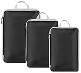 HomeFirst 便利旅行用圧縮バッグ 3点セット ファスナー圧縮 スペース節約 トラベルポーチ セット 収納バッグ 衣類仕分け 出張 多機能 簡単圧縮 軽量 便利グッズ (ブラック)