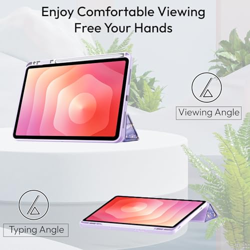 Image of Robustrion Cover Case for Samsung Galaxy Tab S11 11 inch Cover with [S-Pen Holder], Hybrid Flip Cover Case for Samsung S11 Tablet 11 inch with Transparent Back [Auto Sleep Wake] - Marble Lilac
