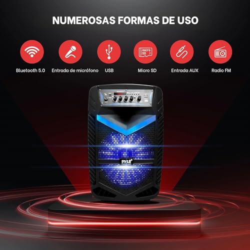 Pyle sistema de altavoces, PA, 600W, Bluetooth, portatil, recargable, exteriores, subwoofer de 10”, Tweeter de 1”, función de grabación, micrófono, luces de fiesta, Radio USB/SD - imagen 3