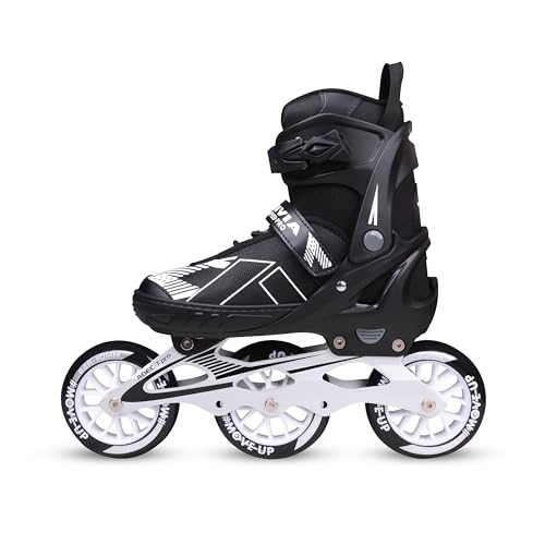 Image of Nivia Speed Pro Inline Skate, Adjustable Inline Roller Skates for Unisex Kids, Outdoor Skating Shoes Roller Blades, 110mm Wheels for Smoother Rides (Small, Black /White)