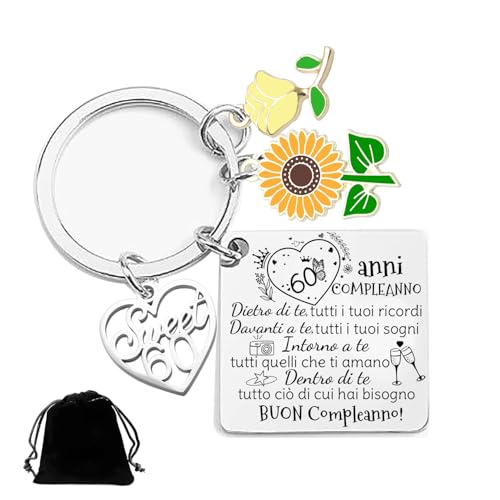 JRZDFXS Portachiavi 60 Anni Compleanno Donna 60 Anni Regalo Compleanno 1963 Regal Mama, Nonna, Sorella, Idee Regalo Amica Compleanno (60)