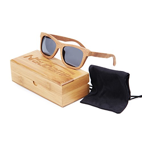 Naudamp Lunettes de soleil en bambou carbonisées pour hommes/femmes Lunettes de soleil vintage flottantes polarisées avec cadre complet Sports nautiques et...