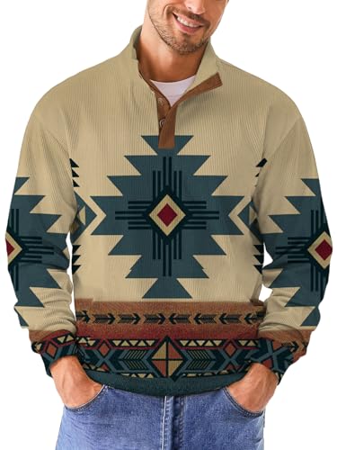 Mens Fall Sweatshirt Long Sleeve Button Lapel Collar Sweatshirts Casual Henry Stand Collar Button Up Polo Sweaters2