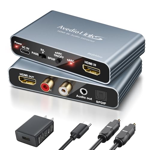 avedio links HDMI 2.1 音声分離器 8K60Hz 4K120Hz対応 HDMI Audio Extractor 5.1ch ARC/eARC CEC Dolby Atmos DTS AAC ALLM VRR 光デジタル+RCA+3.5m