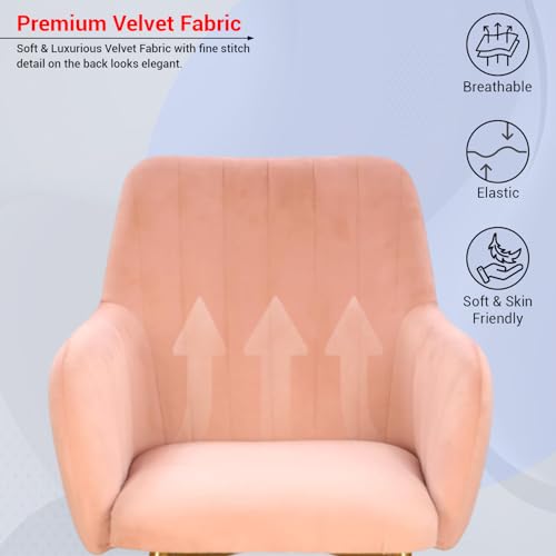 Image of Taboo Velvet Dining Chair Set of 2 | Upholstered Accent Arm Chairs | Soft Cushioned Seat with Backrest | Modern Velvet Fabric Chairs with Metal Legs | Living Room, Bedroom, Cafe & Restaurant | Peach